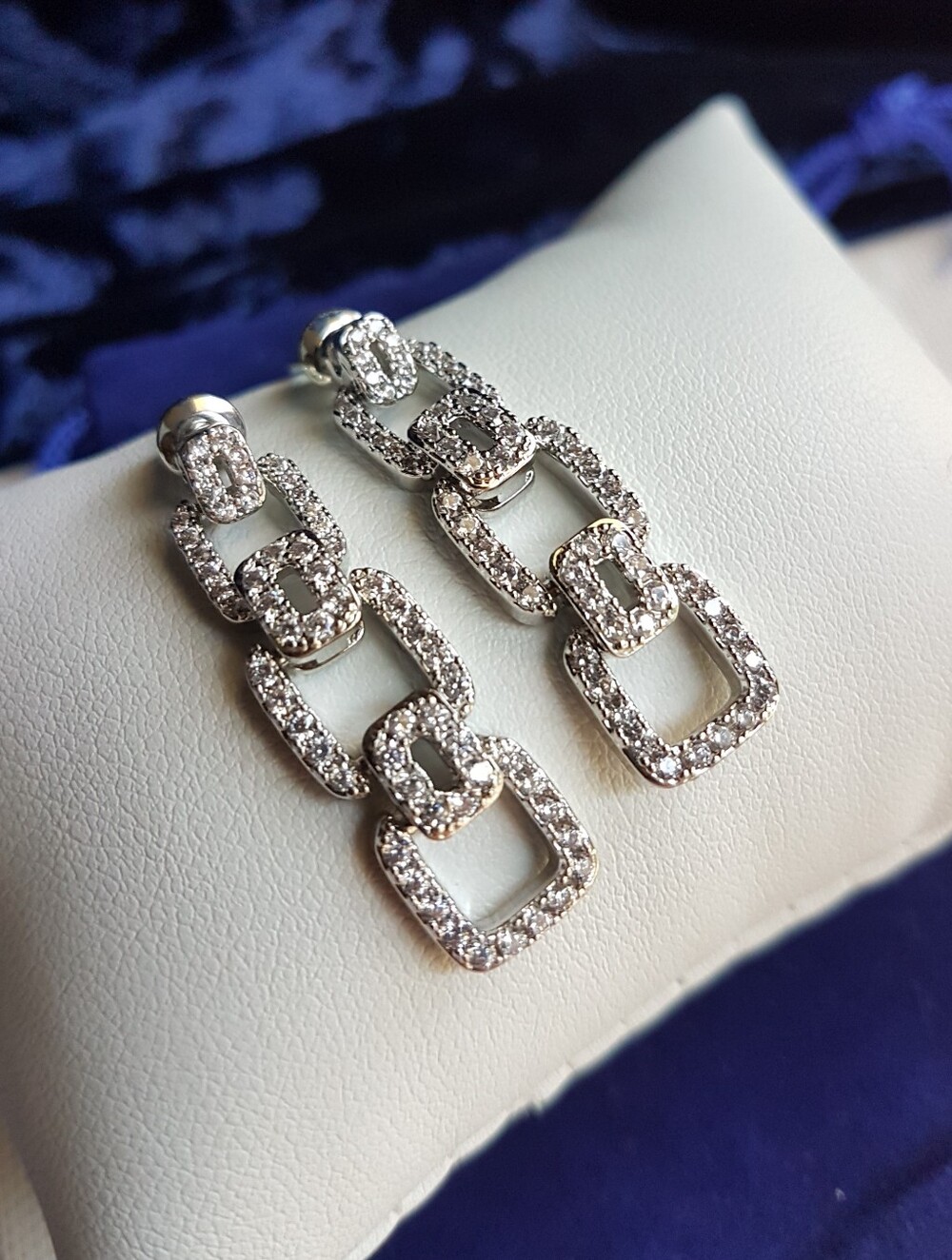 Swarovski Elements Platinum Plated Pave Open Link Tennis Earrings NEW